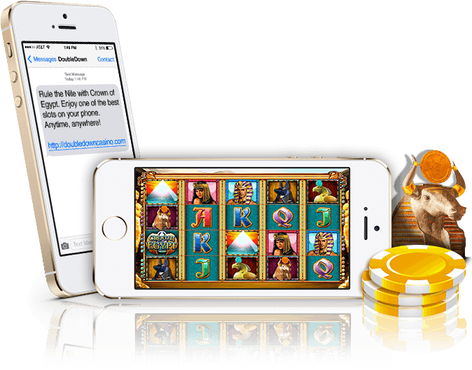 Image of a DoubleDown Casino slot game on mobile and chips
